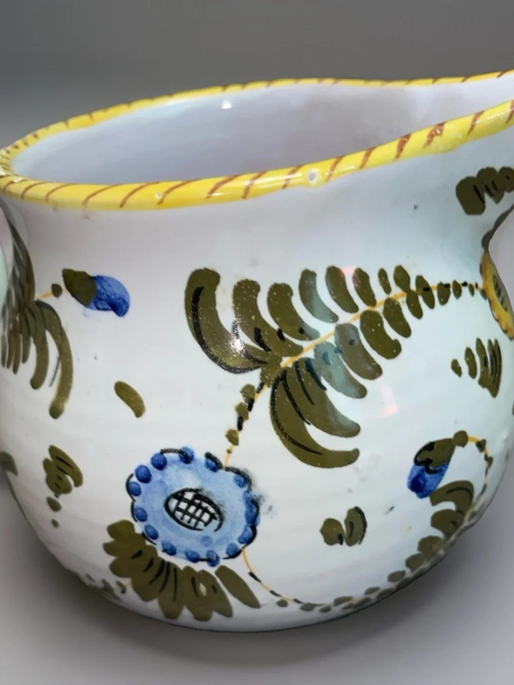 Vintage Italian Ceramic Pitcher Rooster Floral ~ Hand Painted~ Made In Italy